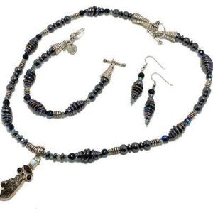 Handmade Jewelry Set by Surdigirl  Meteorite, Fire Opal, Hematite